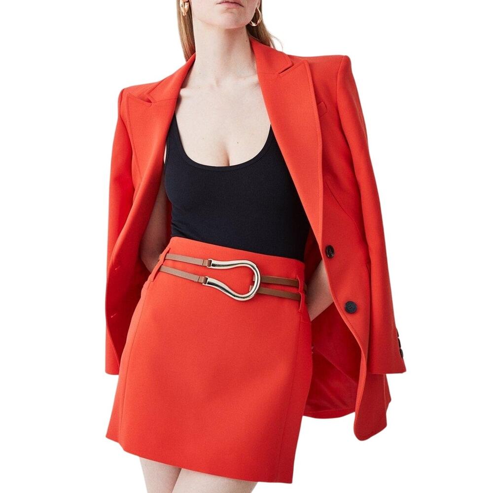 Karen Millen Tailored Orange Buckle Detail Mini Skirt Size 4
